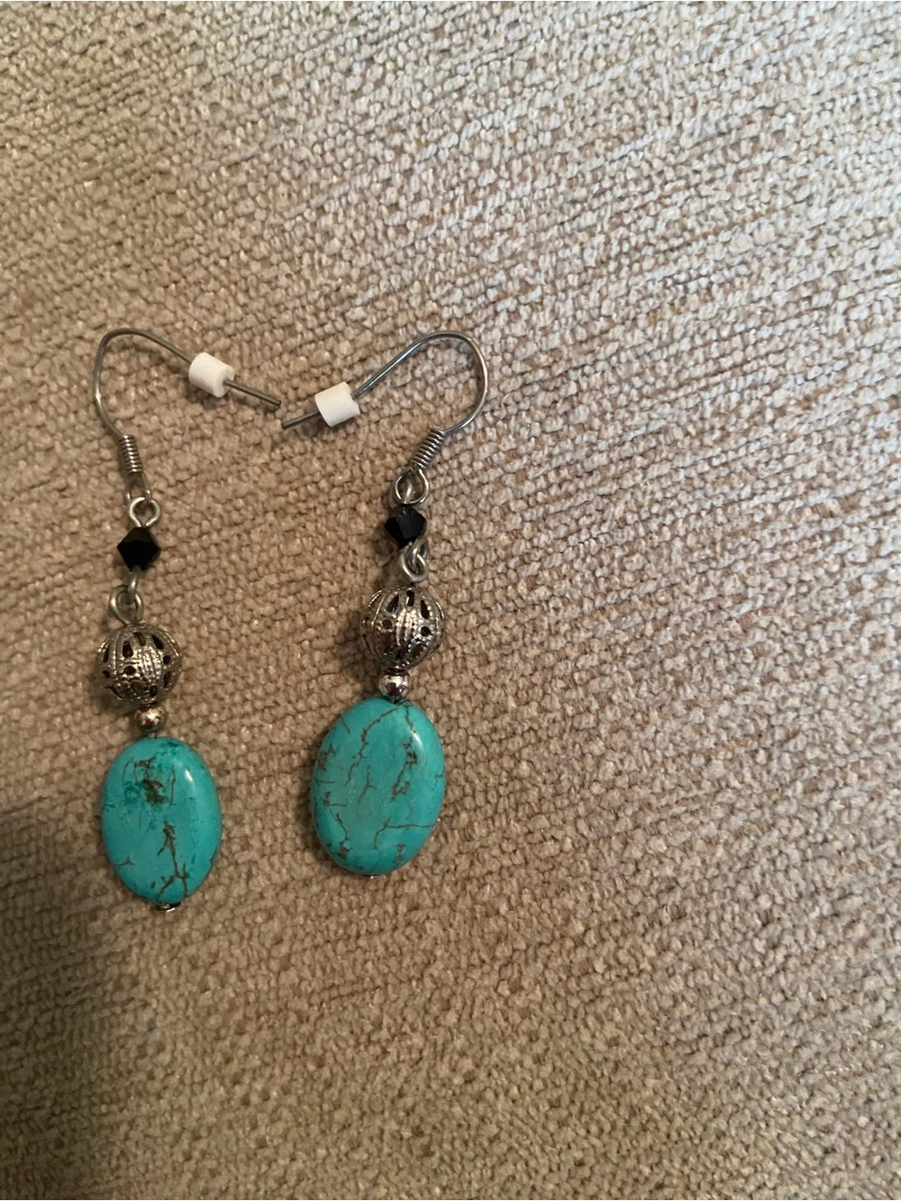 Turquoise Stone Drop Earrings - Blue Bead Dangle